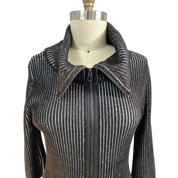 NWT Calvin Klein Blk Eggshell Sweater Dress 100% Acrylic up/down zip Sz L - Picture 2 of 8